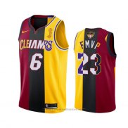 Maglia Los Angeles Lakers Lebron James 2020 FMVP Heat Cavaliers Split Dual Number Rosso Or