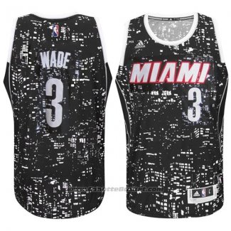 Maglia Luci Della Citta Miami Heat Dwyane Wade #3 Nero