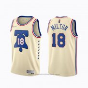 Maglia Philadelphia 76ers Shake Milton #18 Earned 2020-21 Crema