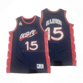 Maglia USA 1996 Hakeem Olajuwon No 15 Blu