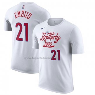 Maglia Manica Corta Philadelphia 76ers Joel Embiid Citta 2022-23 Bianco