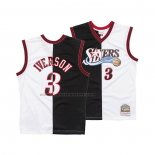 Maglia Philadelphia 76ers Allen Iverson #3 Mitchell & Ness 2000-01 Split Nero Bianco