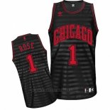 Maglia Scanalatura Moda Chicago Bulls Derrick Rose #1 Nero