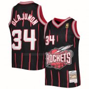 Maglia Houston Rockets Hakeem Olajuwon NO 34 Mitchell & Ness 1996-97 Nero