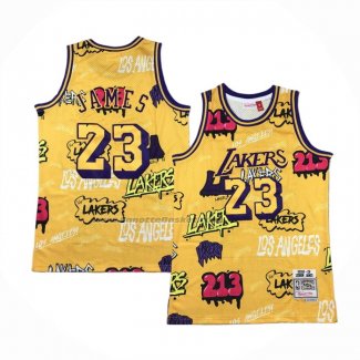 Maglia Los Angeles Lakers LeBron James #23 Slap Sticker Mitchell & Ness 2018-19 Giallo