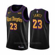 Maglia Los Angeles Lakers Lebron James #23 Citta 2019-20 Nero