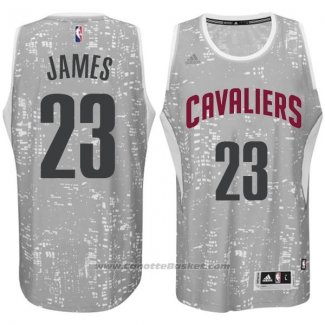 Maglia Luci Della Citta Cleveland Cavaliers LeBron James #23 Grigio