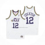 Maglia Utah Jazz John Stockton No 12 Mitchell & Ness 1991-92 Bianco
