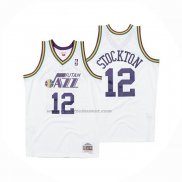 Maglia Utah Jazz John Stockton No 12 Mitchell & Ness 1991-92 Bianco