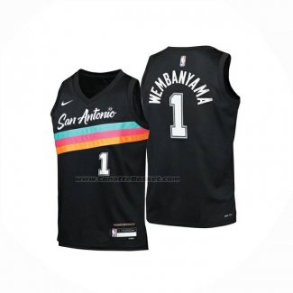 Maglia Bambino San Antonio Spurs Victor Wembanyama No 1 Citta 2025-26 Nero