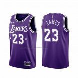 Maglia Los Angeles Lakers Lebron James NO 23 Citta 2021-22 Viola