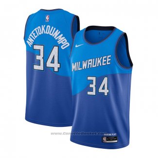 Maglia Milwaukee Bucks Giannis Antetokounmpo #34 Citta 2020-21 Blu