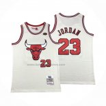 Maglia Chicago Bulls Michael Jordan #23 Mitchell & Ness Chainstitch Crema