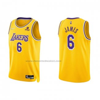 Maglia Los Angeles Lakers LeBron James NO 6 75th Anniversary 2021-22 Giallo