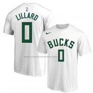 Maglia Manica Corta Milwaukee Bucks Damian Lillard Bianco