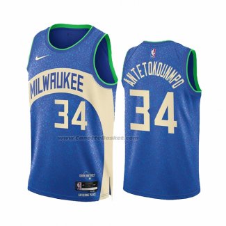 Maglia Milwaukee Bucks Giannis Antetokounmpo #34 Citta 2023-24 Blu