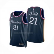 Maglia Philadelphia 76ers Joel Embiid No 21 Citta 2025-26 Blu