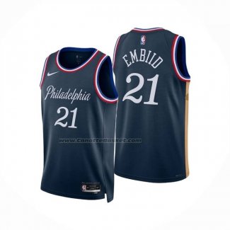 Maglia Philadelphia 76ers Joel Embiid No 21 Citta 2025-26 Blu