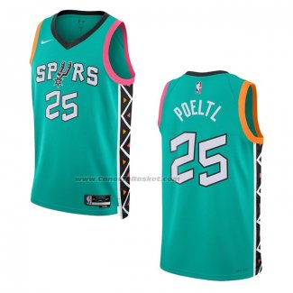 Maglia San Antonio Spurs Jakob Poeltl #25 Citta 2022-23 Verde