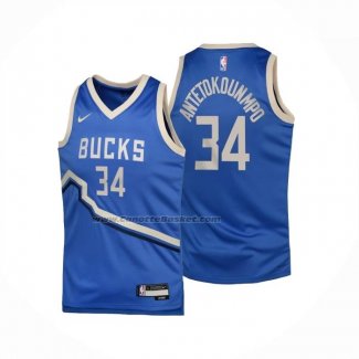 Maglia Bambino Milwaukee Bucks Giannis Antetokounmpo No 34 Citta 2024-25 Blu