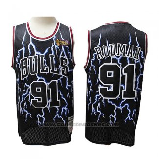 Maglia Lightning Chicago Bulls Dennis Rodman #91 Nero