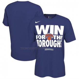 Maglia Manica Corta New York Knicks 2025 Nba Playoffs Blu
