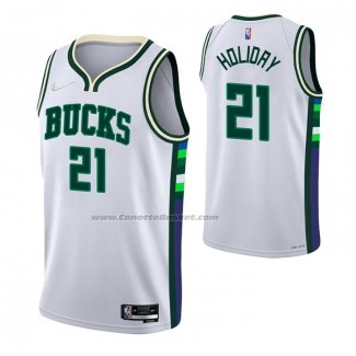 Maglia Milwaukee Bucks Jrue Holiday NO 21 Citta 2021-22 Bianco