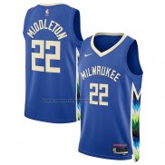 Maglia Milwaukee Bucks Khris Middleton #22 Citta 2022-23 Blu