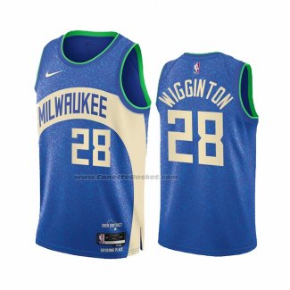 Maglia Milwaukee Bucks Lindell Wigginton #28 Citta 2023-24 Blu