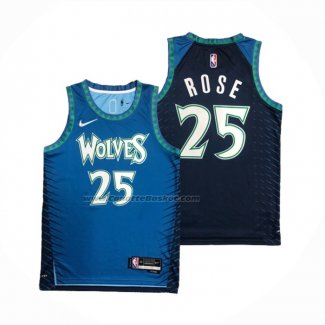 Maglia Minnesota Timberwolves Derrick Rose #25 Citta 2021-22 Blu