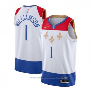 Maglia New Orleans Pelicans Zion Williamson #1 Citta 2020-21 Bianco