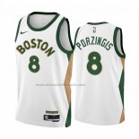 Maglia Boston Celtics Kristaps Porzingis #8 Citta 2023-24 Bianco