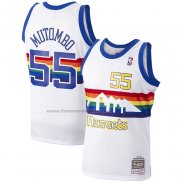 Maglia Denver Nuggets Dikembe Mutombo NO 55 Hardwood Classics Throwback Bianco