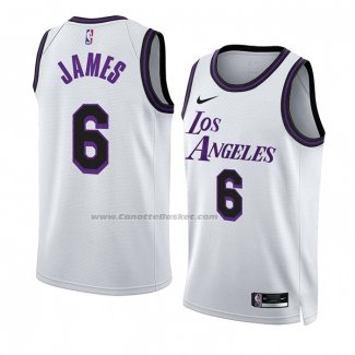 Maglia Los Angeles Lakers LeBron James NO 6 Citta 2022-23 Bianco