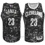 Maglia Luci Della Citta Cleveland Cavaliers LeBron James #23 Nero