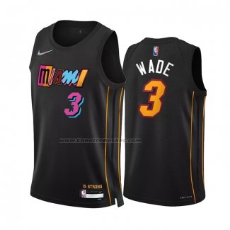 Maglia Miami Heat Dwyane Wade NO 3 Citta 2021-22 Nero