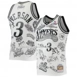 Maglia Philadelphia 76ers Allen Iverson NO 3 Mitchell & Ness 1997-98 Tattoo Bianco