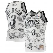 Maglia Philadelphia 76ers Allen Iverson NO 3 Mitchell & Ness 1997-98 Tattoo Bianco