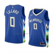 Maglia Bambino Milwaukee Bucks Damian Lillard #0 Citta 2022-23 Blu