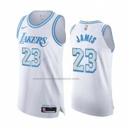 Maglia Los Angeles Lakers LeBron James NO 23 Citta Autentico 2020-21 Bianco