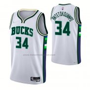 Maglia Milwaukee Bucks Giannis Antetokounmpo NO 34 Citta 2021-22 Bianco