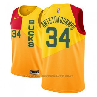 Maglia Milwaukee Bucks Giannis Antetokounmpo #34 Citta 2018-19 Giallo