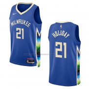 Maglia Milwaukee Bucks Jrue Holiday #21 Citta 2022-23 Blu