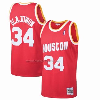 Maglia Houston Rockets Hakeem Olajuwon NO 34 Mitchell & Ness 1993-94 Rosso