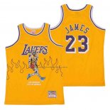 Maglia Los Angeles Lakers LeBron James NO 23 Hardwood Classics Skull Edition Giallo