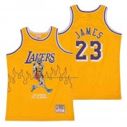 Maglia Los Angeles Lakers LeBron James NO 23 Hardwood Classics Skull Edition Giallo