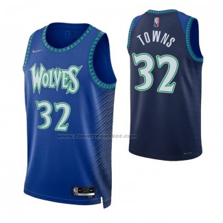 Maglia Minnesota Timberwolves Anthony Towns NO 32 Citta 2021-22 Blu