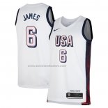 Maglia USA 2024 LeBron James #6 Bianco