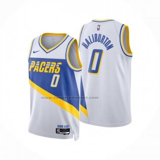 Maglia Indiana Pacers Tyrese Haliburton No 0 Citta 2025-26 Bianco