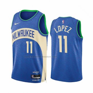 Maglia Milwaukee Bucks Brook Lopez #11 Citta 2023-24 Blu